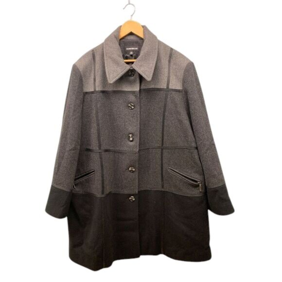 Donny Brook Women’s 24W Mid-Long Wool Coat Black Gray Plus Size Winter Outwear - Picture 1 of 12